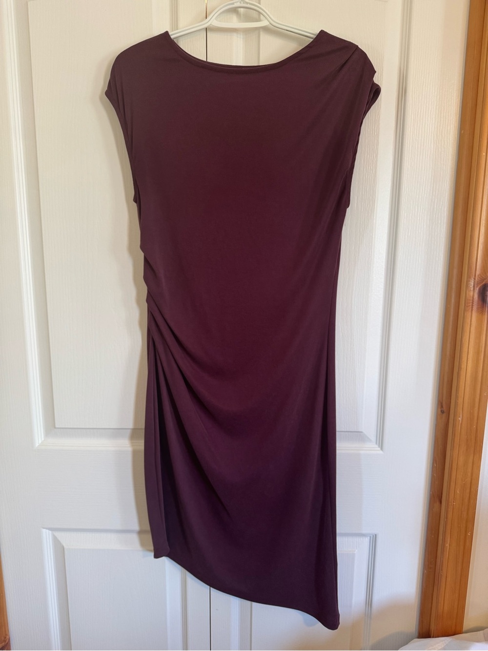 Jolie Asymmetrical Draped Cap-Sleeve Dress in Plum